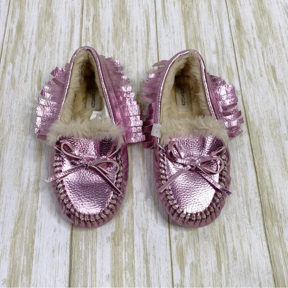 J. Crew Crewcuts Pink Metallic Faux Fur Moccasin Slippers